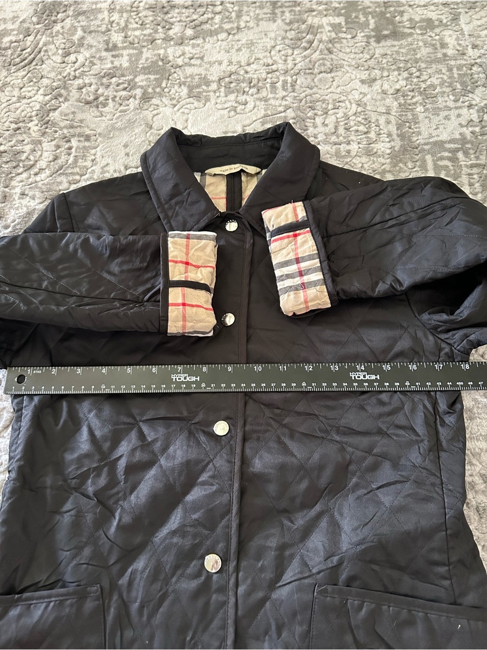 BURBERRY QUILTED NOVA CHECK JACKET SIZE XS BLACK - Picture 10 of 11